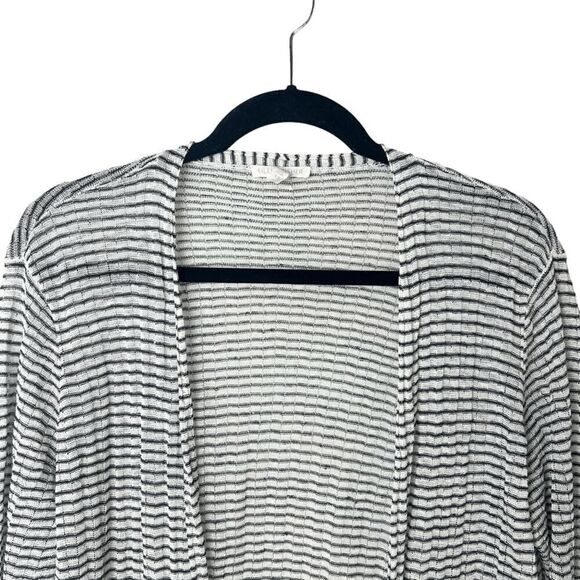 Eileen Fisher Fine Organic Linen Crepe Knit Simple Striped Cardigan Sweater Sz S - Picture 4 of 8